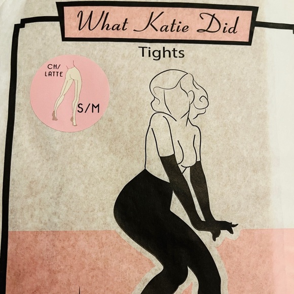 What Katie Did Champagne Tights with Latte Seam S/M. New In Package - Picture 2 of 8